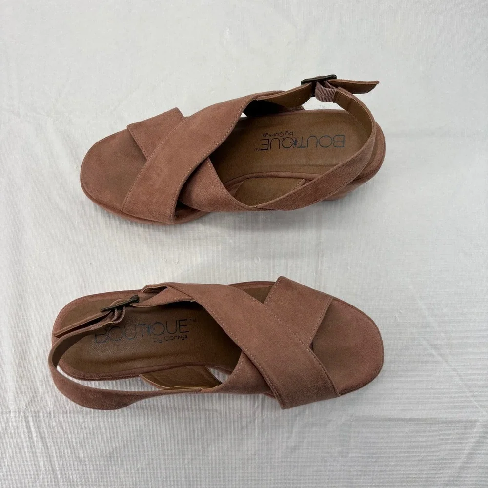 Boutique by Corkys Lenox Mauve Faux Suede Platform Wedge Sandals Womens 9